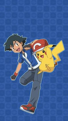 the pokemon character is carrying a pikachu on his back