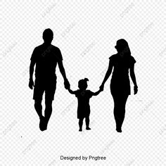 a silhouette of a man and woman holding hands with a child