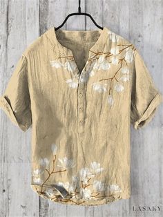 Lasaky - Stylish Bamboo Print Short-Sleeve Breathable Shirt Top by Element Fashion Vintage Japanese Art, Bamboo Print, Vintage Floral Top, Printed Sleeves, Vintage Japanese, Shirt Top, Japanese Art, Linen Shirt, Printed Shorts