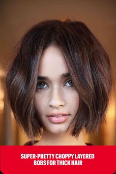 Choppy Full-Looking Chocolate Layered Bob for Thick Hair Dimensional Layers, Crowd Photo