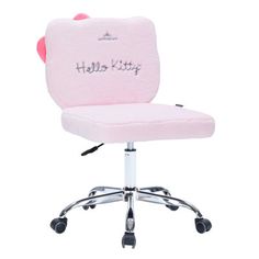 a pink hello kitty office chair with wheels