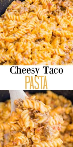 cheesy taco pasta in a cast iron skillet