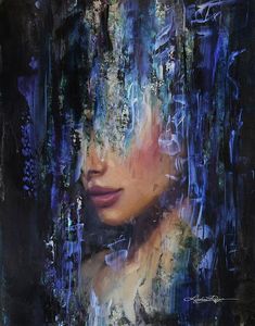 an abstract painting of a woman's face and hair