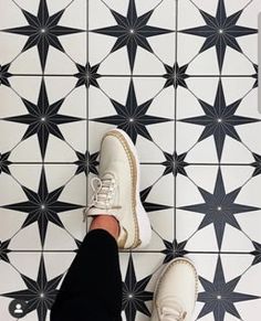 Spanish porcelain Black and White Star pattern tiles in Sydney Black And White Mosaic Floor Bathroom, Black And White Pattern Bathroom Floor, Black And White Patterned Floor Tile, Black And White Star Tile Bathroom, Black And White Star Floor Tile, Black And White Star Tile, Black And White Tile Pattern, Black And White Pattern Tile Bathroom, Black And White Tiles Kitchen