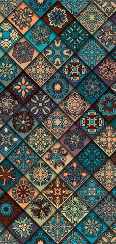 an abstract background made up of many different colored tiles