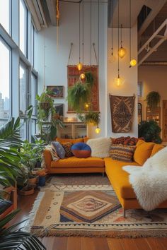 a living room filled with lots of furniture and plants