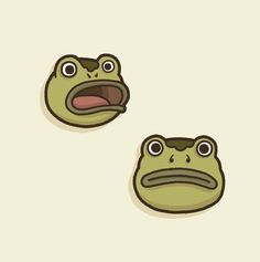 two cartoon frog faces are shown in the same color as one is green and the other is brown