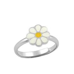 Girl's jewelry for children and teens - This sterling silver daisy flower ring is enameled in white and yellow. The original size is 4 and can be adjusted from size 3 to 7. A stylish gift with packaging. #teen jewelry #tween jewelry #teen ring #preteen ring #teen daisy ring #tween daisy ring Bracelets For Boys, July Birthstone Ring, Quality Rings, Girls Ring, Teen Jewelry, Daisy Ring, Gold And Silver Jewelry, Ruby Engagement Ring, Enamel Ring