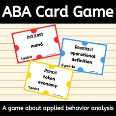 three game cards with the words aba card game on top of each one and below them