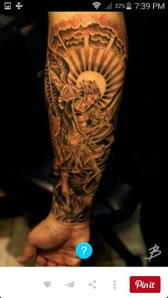 Tattoo Lil B Tattoo, Forearm Tattoo Designs, Archangel Michael Tattoo, St Michael Tattoo, Michael Tattoo, Guardian Angel Tattoo, Archangel Tattoo, Female Tattoos, Men Tattoos