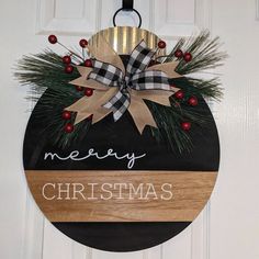 Homemade Christmas Door Hangers, Natal, Christmas Door Knocker, Matching Door Hanger And Porch Sign, Christmas Door Hangers Svg, Wooden Sign Christmas, Thanksgiving Front Door Sign, Husker Door Hanger, Round Wooden Wreath