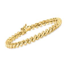 Ross-Simons - 14kt Yellow Gold San Marco Bracelet. 7". Indulge in this exceptional Italian-made statement! Our luxurious San Marco bracelet offers unmatched shine in high-polished 14kt yellow gold. It's an enduring must-have you'll wear again and again. Figure 8 safety. Box clasp, 14kt yellow gold San Marco bracelet. Flexible Yellow Gold Bracelet For Anniversary, Classic Yellow Gold Bracelet With Diamond Cut, Classic Flexible Yellow Gold Bracelet, Formal Yellow Gold Polished Tennis Bracelet, Safety Box, Clasp Bracelet, Figure 8, Box Clasp, Fine Jewelry Bracelets