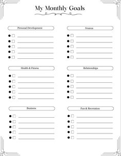 a printable goal sheet with the words,'my month goals'in black and white