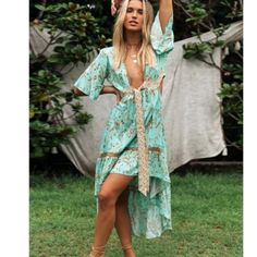 Floral Print Cut Out Plunging Neckline Maxi Dress Pre-Order V-neck Floral Print Beach Dress For Brunch, V-neck Beachwear Midi Dress For Beach Party, Flowy Midi Dress For Spring Beach Cover-up, Beachy V-neck Midi Dress For Day Out, Green V-neck Boho Dress For Spring, Chic V-neck Dress For Beach Party, V-neck Beach Dress For Vacation, Green V-neck Beachy Maxi Dress, V-neck Maxi Dress For Beach Season Brunch