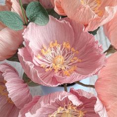 pink flowers with green leaves in a vase