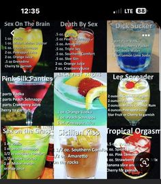 the different types of cocktails are shown in this screenshote screen capturer