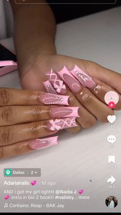 Iconic Nails, Uni Nails, Long Square Acrylic Nails, Pink Girly Things, Acrylic Nails Coffin, Birthday Nails, Square Acrylic Nails