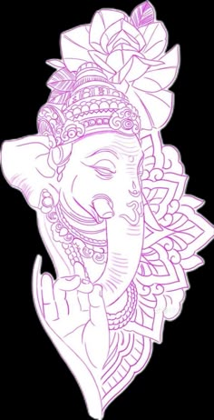 an image of the face of lord ganesha in purple ink on white paper