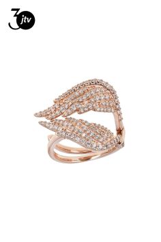 Bella Luce �� white diamond simulant 2.05ctw round, Eterno��� 18k rose gold over sterling silver angel wing ring. Measures approximately 0.81"L x 0.75"W and is not sizeable. The diamond equivalent weight is 1.16ctw. Wings Ring, Wing Ring, Angel Wing Ring, Silver Angel Wings, Diamond Simulant, 18k Rose Gold, Angel Wings, White Diamond, Cubic Zirconia