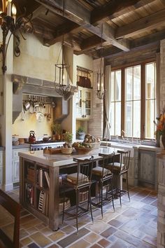 Vintage-inspired rustic country kitchen with elegant wood details and a cozy ambiance. Rustic Country Kitchen Designs, Concrete Countertops Kitchen, Rustic Kitchen Design