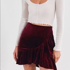 Maroon Velvet Tennis Skirt From Uo Nwot Perfect Condition. Brand: Ecote Not The Exact One From The Picture Short Velvet Skirt, Maroon Skirt, Urban Outfitters Skirt, Velvet Skirt, Clothing Design, Tennis Skirt, The Picture, Wicked, Urban Outfitters