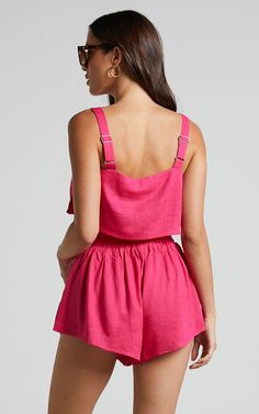 Zanrie Square Neck Crop Top and High Waist Mini Flare Shorts in Hot Pink | Showpo USA Flare Shorts, Activewear Photoshoot, Two Piece Sets Summer, Sets Summer, Bag Shop, Neck Crop Top, Love Is Free, Top Crop, Mini Shorts