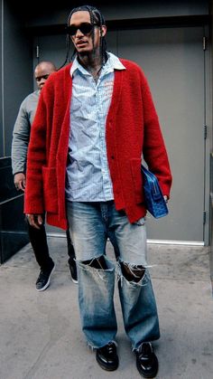 Red Cardigan Street Style, Red Streetwear Outfit Men, Jordan Clarkson, Guys Fits, Dope Fits, Street Fashion Men Streetwear, Mens Fashion Casual Outfits, Stylish Mens Outfits