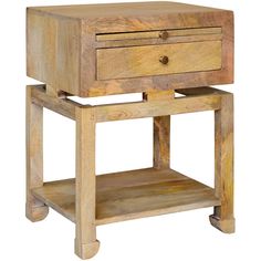 a small wooden table with two drawers