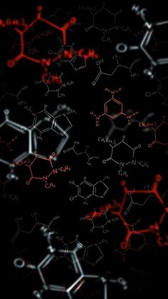 many red and white chemical structures are shown