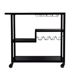 Holly Martin Holly Martin Zephs Bar Cart Black W Smoked Mirror Hz8813 Industrial Bar Cart, Wine Cart, Metal Bar Cart, Glass Bar Cart, Smoked Mirror, Stemware Rack, Glass Bar, Black Frames, Ashley Furniture Homestore