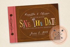 save the date card with an arrow on it