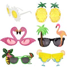 flamingos, sunglasses and pineapples are featured in this set of cutouts