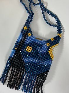 "Crystal shopper \"The Starry Night\"" #BeadingPatterns #SeedBeadPattern #SeedBeadPatternsAnimals #SeedBeadPatternsFlower Fancy Handbags, Funky Purses, Easy Perler Bead Patterns, Seed Bead Jewelry Patterns, Jeweled Bag, Diy Bead Embroidery, Crystals Beads, Seed Bead Pattern