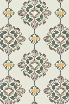 an ornate wallpaper pattern with flowers and leaves