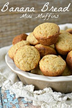 banana bread mini muffins in a white bowl