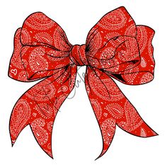 a red bow with paisley designs on it's side and the word love is written in