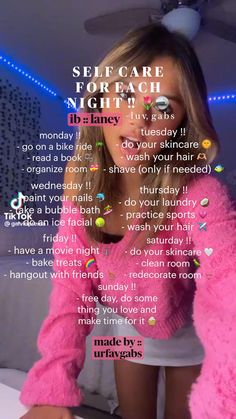 self care for each night ! 🌷🪩  𝐭𝐚𝐠𝐬 ::  preppy, preppy tips, lululemon, tips, preppy girls, preppy tiktok, tiktok tips, tiktok preppy, preppy dancing, aesthetic, aviator nation, preppy fitspo, stoney clover lane, lulu Preppy Self Care Day, What You Need To Be Preppy, Gorcey List, Diy Preppy Stuff, How To Glow Up Over Spring Break, How To Be More Preppy, How To Preppy, Preppy Glow Up Tips, Preppy Stuff To Do