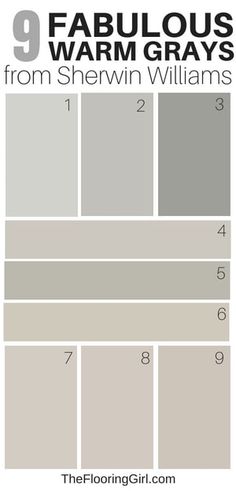 9 Amazing Warm Gray Paint Shades from Sherwin Williams | The Flooring Girl Gray Paint Colors Sherwin Williams, Warm Grey Paint Colors, Warm Gray Paint, Most Popular Paint Colors, Greige Paint Colors, Greige Paint, Popular Paint Colors, Neutral Paint Colors