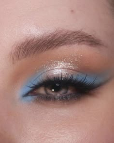 Natural Euphoria Makeup, Eye Makeup To Go With Blue Dress, Euphoria Makeup Blue Eyes, Makeup To Go With Dark Blue Dress, Blue Rhinestone Eye Makeup, Prom Blue Eye Makeup, Blue Makeup Looks With Rhinestones, Blue Makeup For Wedding, Blue Birthday Makeup Ideas