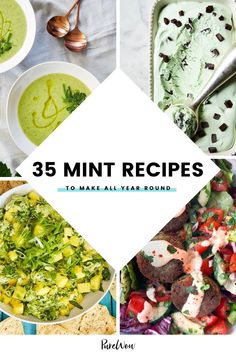 five different pictures with the words 35 mint recipes to make all year round on them