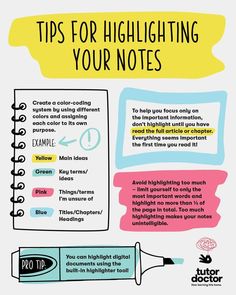 an info sheet with the words tips for highlighting your notes