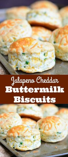 jalapeno cheddar buttermilk biscuits on a baking sheet with text overlay