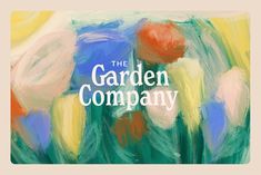 the garden company logo with colorful paint strokes and white letters on it's side