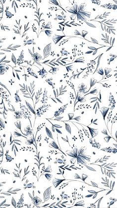 a blue and white floral pattern on a white background