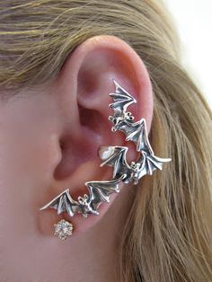 Nail Cuff, Dragon Ear Cuffs, Dragon Wing, Bat Jewelry, Bat Earrings, Dragon Earrings, Silver Ear Cuff, Punk Jewelry, Ear Cuff Earings