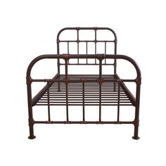 the metal bed frame is made up of wood and has two small bars on each side