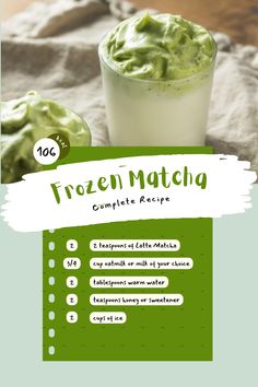 frozen matcha latte recipe Frozen Matcha Latte, Barista Recipes, Coffe Drinks, Barista Recipe, Lattes At Home, Vegan Shakes