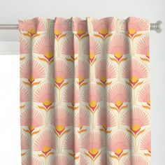 a curtain with pink and yellow flowers on it