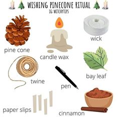 a poster with different items that include pine cones, candles and other things to make it