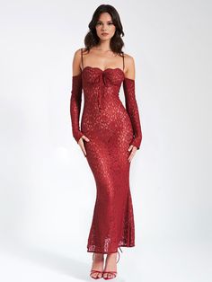 Udaya Burgundy Lace Long Sleeve Maxi Dress Luxury Red Dresses With Sheer Bodice, Luxury Dress With Sheer Sleeves For Date Night, Fancy Long Dresses Off The Shoulder, Sheer Red Dress Long Sleeve, Luxury Red Lace Midi Dress, Long Sheer Red Dress, Luxury Red Lace Dress, Vintage Burgundy Dress, Miss Circle Dresses